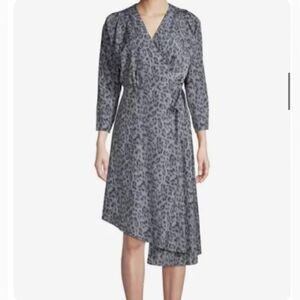 Joie Acantha Leopard Wrap Asymmetrical Hem Long Sleeve Dress size S